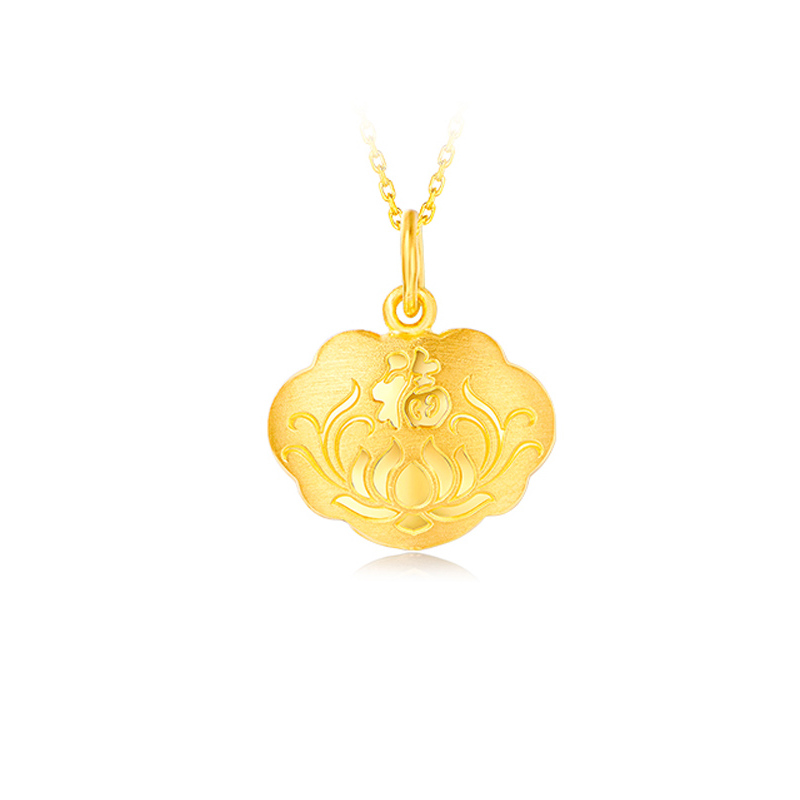 zhaoliang兆亮珠宝黄金吊坠女金吊坠足金999小金锁长命锁宝宝儿童项链