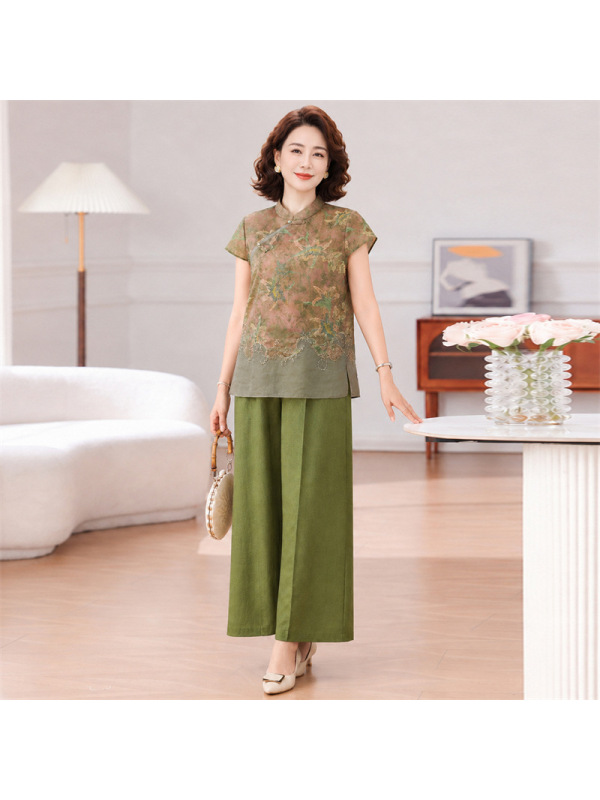 妈妈装夏天衣服时尚休闲套装夏装中老年女装国风两件套衣服40-60