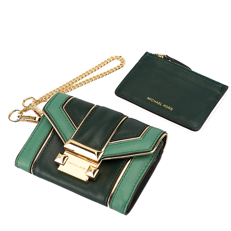 michaelkors迈克科尔斯mk女包whitney系列绿色皮质女士卡包零钱包