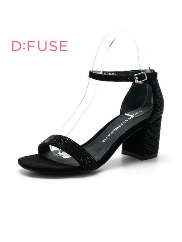 ST&SAT/星期六旗下夏羊反绒一字带露趾粗跟女凉鞋DF72115317