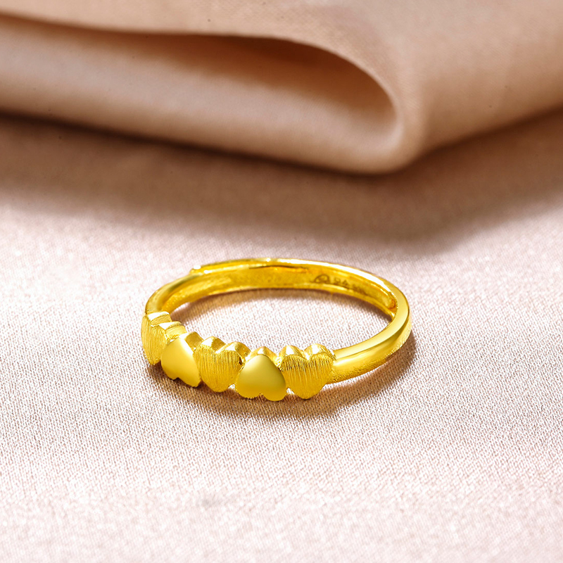 zhouliufu周六福珠宝精品足金心连心开口黄金戒指女款足金戒指浪漫