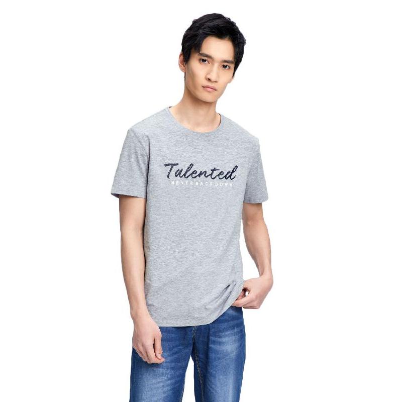 hla海澜之家英文字母花纱短袖t恤2018夏季新品透气舒适男士t恤hntbj2e