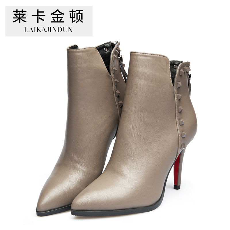 莱卡金顿LAIKAJINDUN马丁靴女靴子2018新款秋季细跟短靴黑色高跟鞋女鞋冬天鞋子及踝靴 1885