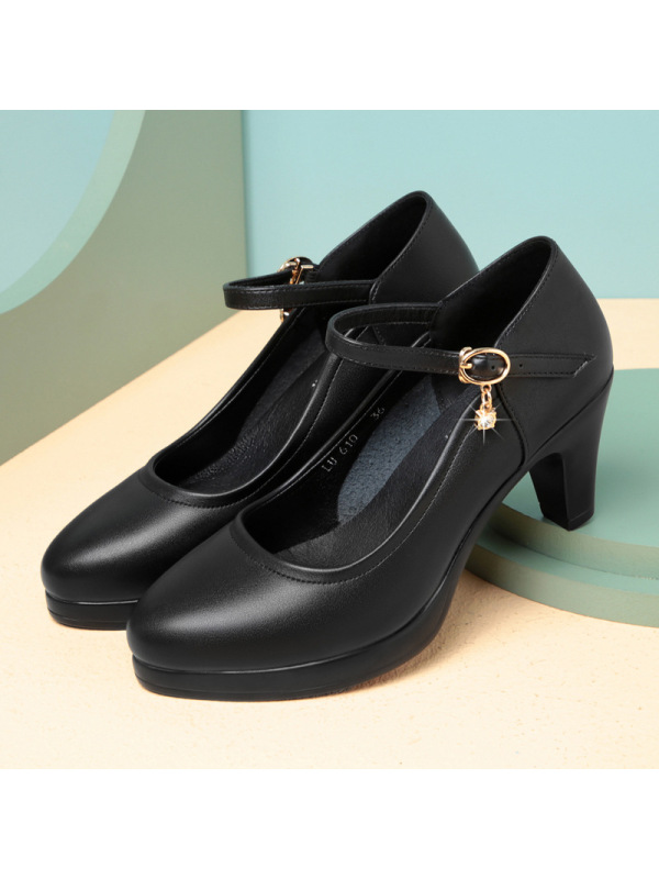 防水台软皮气质女鞋旗袍模特走秀鞋女防滑厚底职业工作鞋圆头单鞋