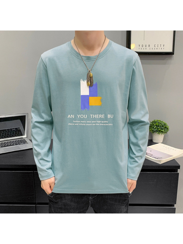 男士长袖T恤秋季新款纯棉打底衫韩版圆领青少年衣服男装