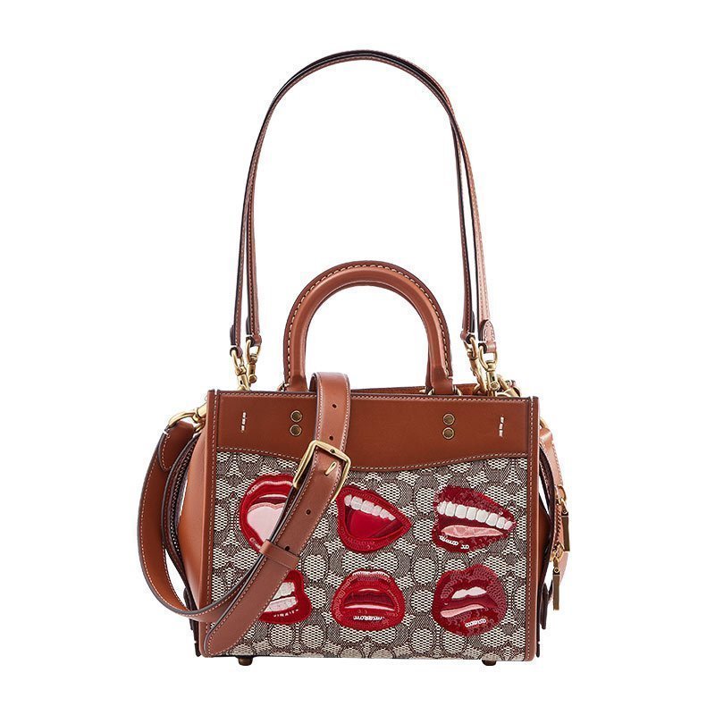 蔻驰coach奢侈品女士专柜款swinger经典标志提花织物配皮棕色拼色中号