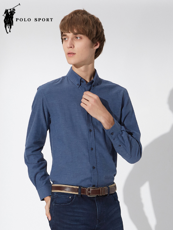 polo sport 长袖衬衫男韩版修身商务长袖衬衣青年休闲秋季新品 藏青