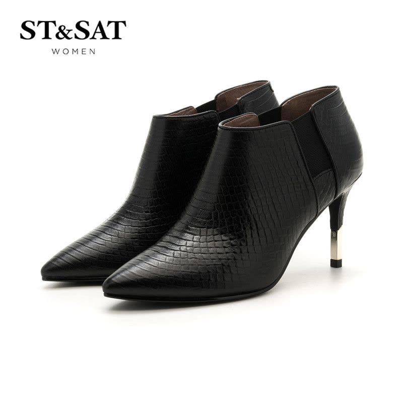 St&Sat/星期六尖头细高跟短靴女靴子SS73116387图片