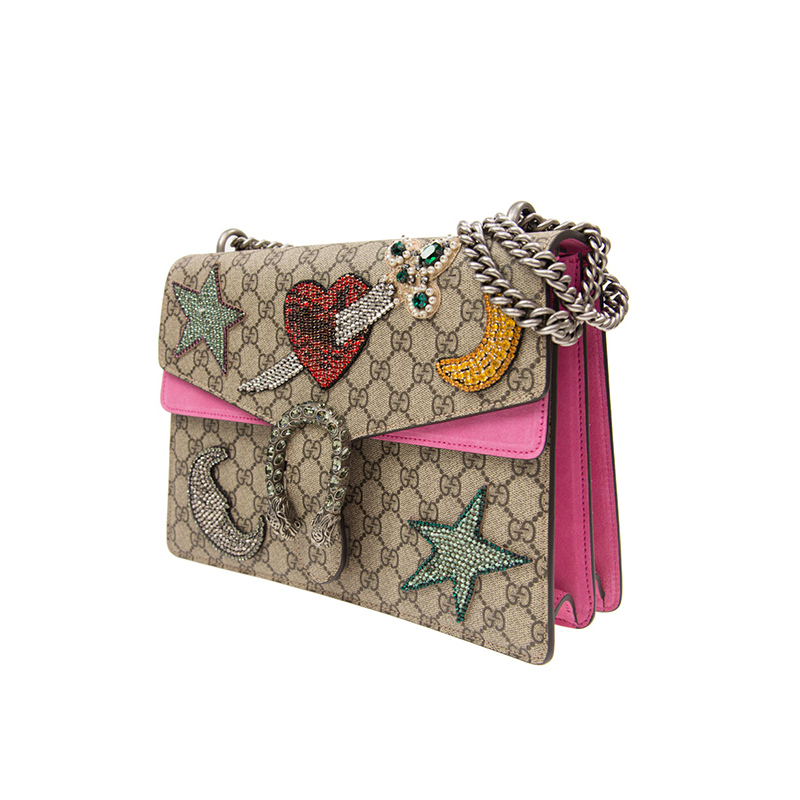 gucci古驰dionysus系列女士新款帆布饰水晶贴绣虎头扣酒神包403348