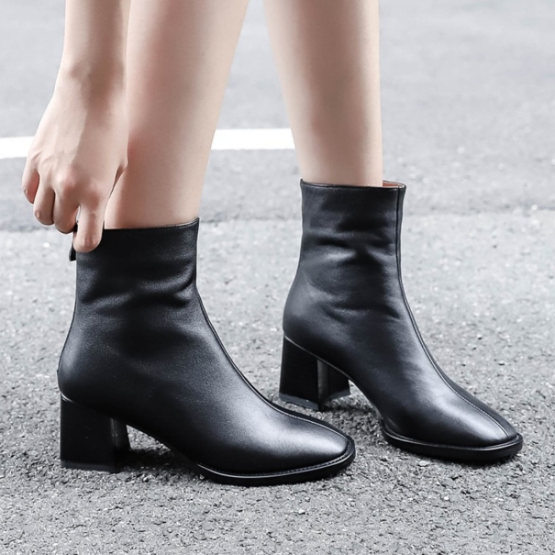 格瑞迪欧 短靴女2018新款个性英伦风真皮粗跟小靴子冬季加绒方头女士