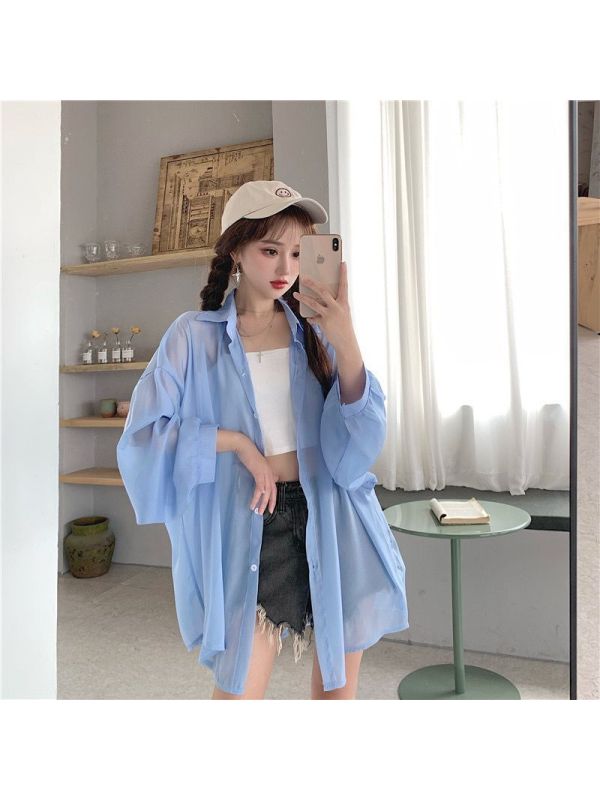 防晒衬衫女式薄款长袖外套防晒衫夏季新款别致休闲宽松衬衣潮