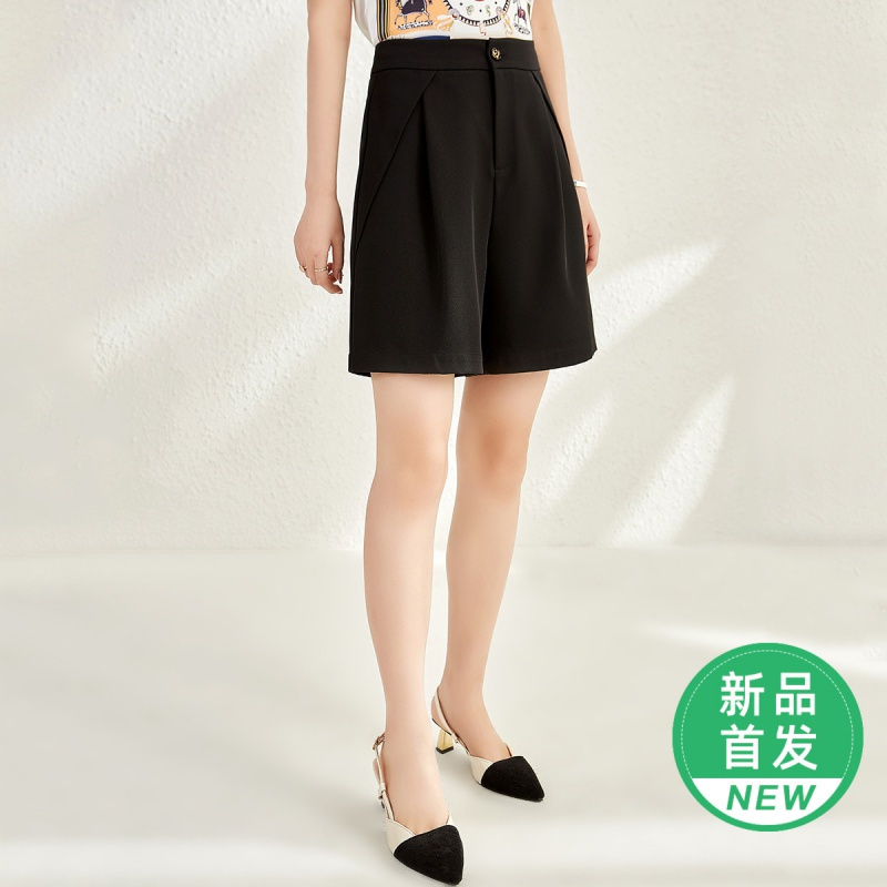 OUNIXUE欧昵雪 | [职业通勤A字短裤]夏季简约纯色高腰纯色阔腿裤女式休闲裤