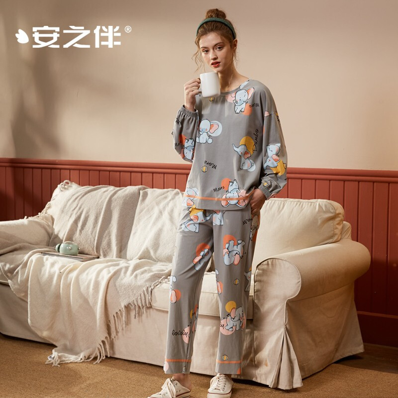 安之伴睡衣女卡通圆领套装休闲可爱可外穿女士家居服