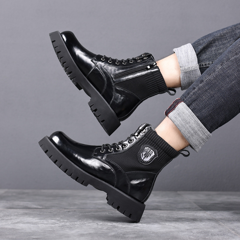 新款马丁靴男高帮厚底中帮短靴英伦靴子工装靴潮流加绒保暖男靴