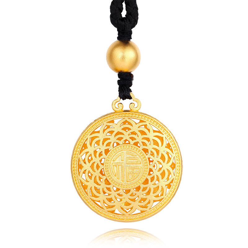 金大福kingtaifook古法传承金镂空雕花福字平安扣黄金足金999吊坠