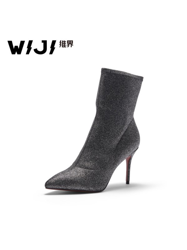 WIJI维界新款秋季细跟高筒靴尖头时尚欧美风女鞋ins街拍潮搭鞋