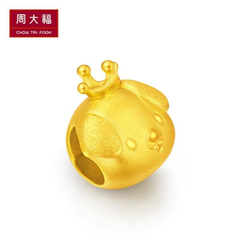 周大福十二生肖狗可爱皇冠小金毛转运珠黄金吊坠r21039