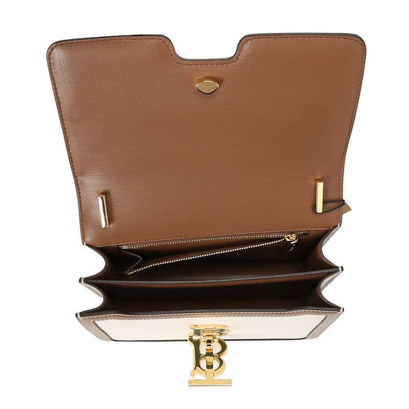 预订 BURBERRY TB 专属标识双色帆布拼皮革锁扣包单肩包斜挎包 小号 21*6*16CM图片