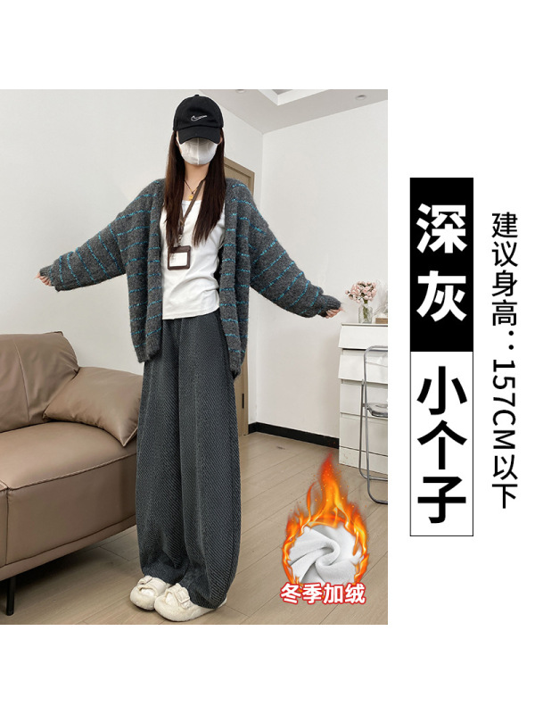羊羔绒黑色毛呢卫裤女冬新款加绒保暖棉裤胖mm大码加厚阔腿裤