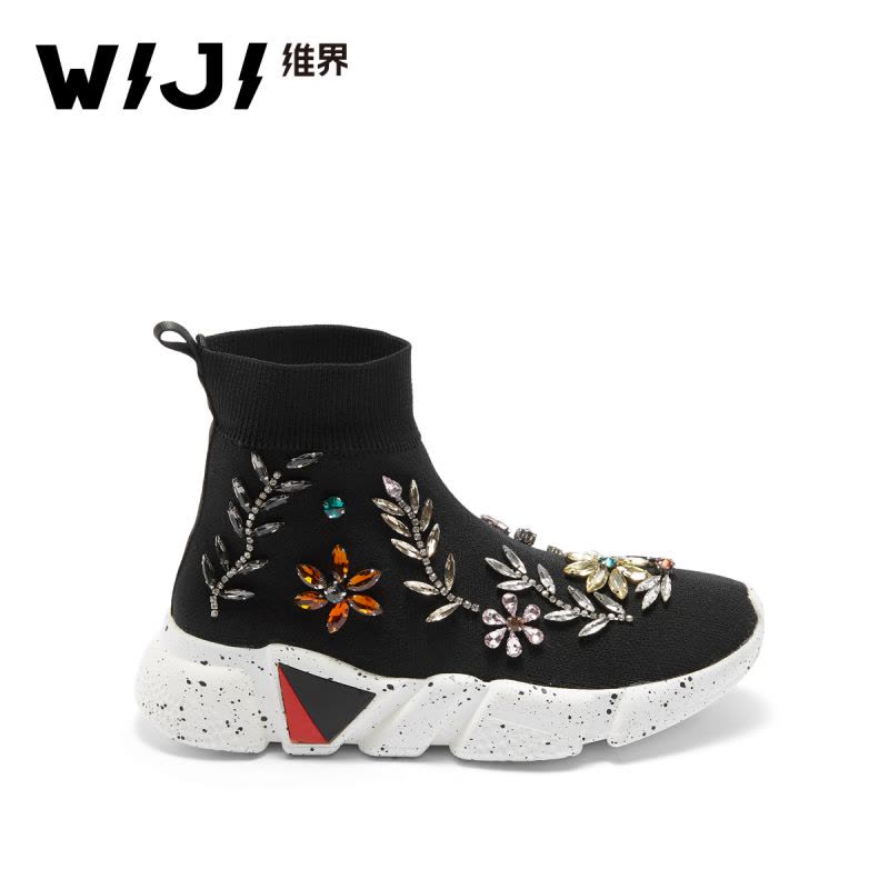 WIJI女鞋新款飞织布时尚潮流休闲高帮鞋套筒厚底百搭韩版袜套靴子图片