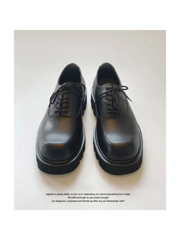 2025新款方头皮鞋男士韩版潮流百搭透气鞋子英伦风厚底正装男鞋