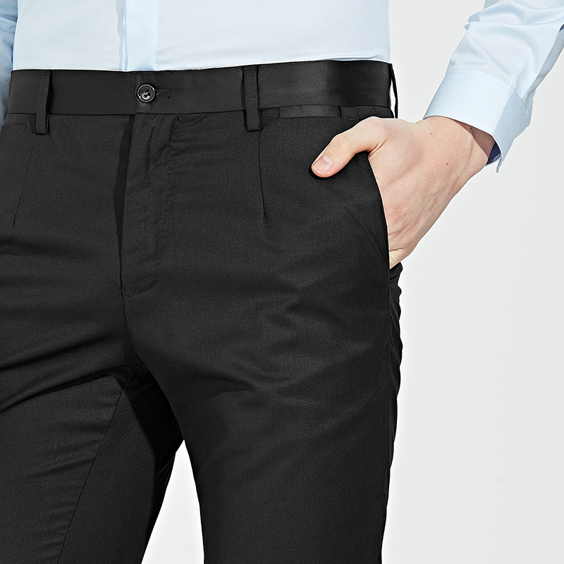 太平鸟男装撞料腰间男士商务黑色品质品牌质感西裤男