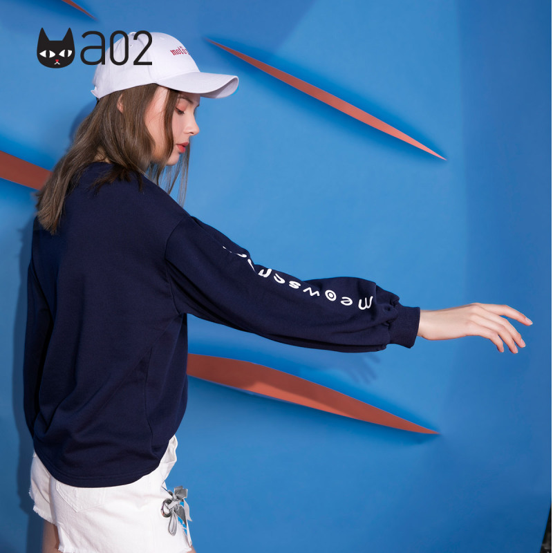a02新款潮流少女萌趣卡通字母印花休闲卫衣女DTU5BA031KT
