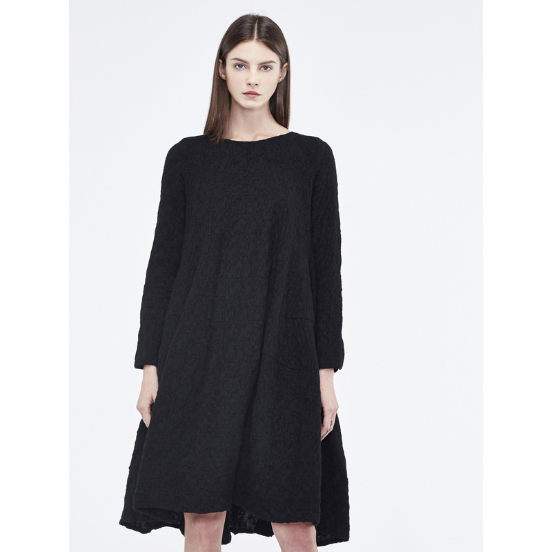 sdeer圣迪奥女装复古做旧套头圆领宽松毛呢连衣长裙s17481225视频