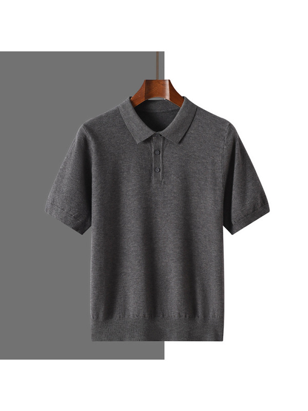 春秋男士POLO翻领针织短袖纯色宽松套头内搭商务打底衫大码T恤
