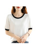 25新款夏季冰丝短袖拼色休闲T恤薄款套头宽松针织衫女上衣半袖