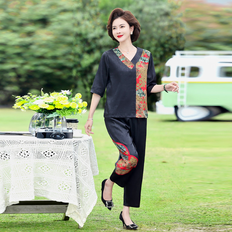 夏季套装妈妈装中袖两件套加大加肥女装200斤中年女夏季新款