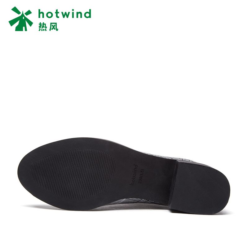热风hotwind冬款时尚粗跟女士格纹短靴圆头休闲切尔西靴时装靴H82W7443