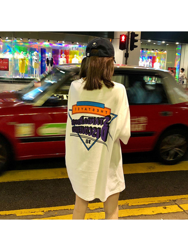 中长款短袖T恤女新款韩版百搭嘻哈hiphop少女上衣酷帅气街头