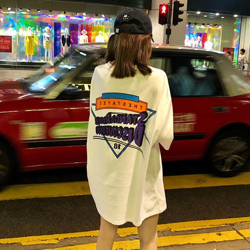 中长款短袖T恤女新款韩版百搭嘻哈hiphop少女上衣酷帅气街头图片