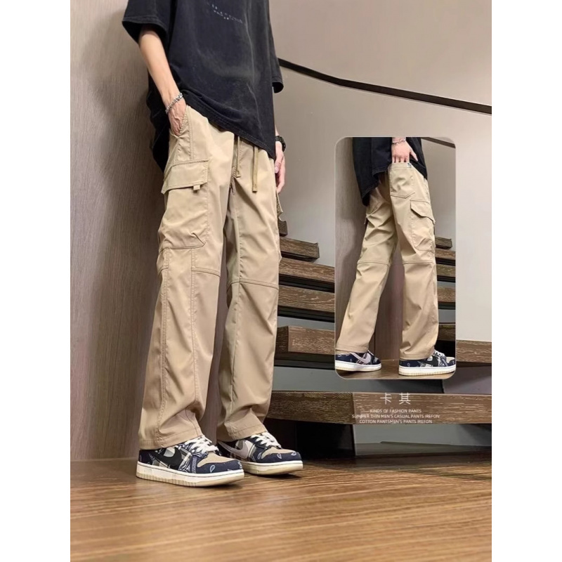 春秋季工装裤青少年宽松直筒抽绳休闲长裤子男士冲锋裤