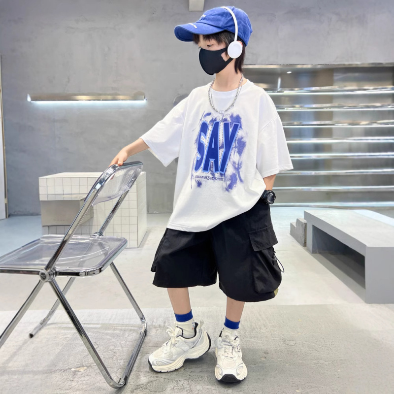 男童夏款短袖套装2025新款中大童洋气潮酷两件套男孩帅气运动夏装