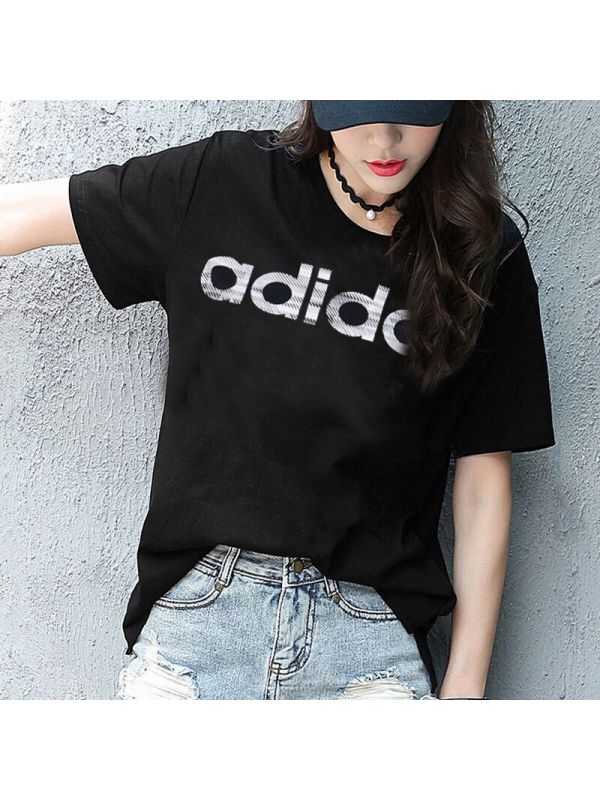 Adidas阿迪达斯女装夏季款运动服休闲耐磨透气圆领短袖T恤BQ9062 黑色 XS