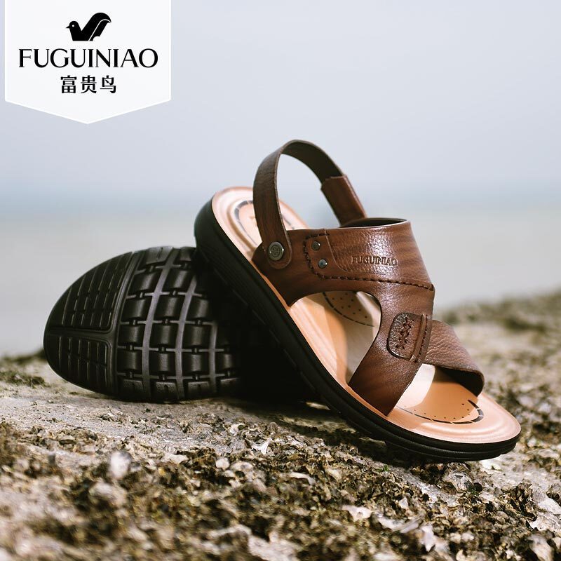 富贵鸟（FUGUINIAO）男凉鞋沙滩鞋2018夏季新款牛皮男鞋舒适防滑凉拖两用休闲男士凉