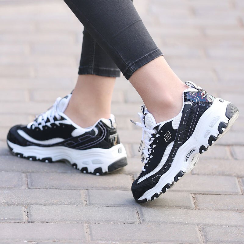 斯凯奇skechers女鞋运动鞋dlites厚底复古熊猫鞋休闲鞋12241