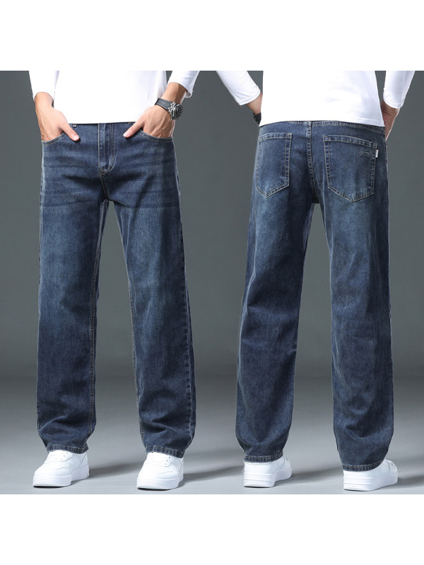 中年男士牛仔裤秋冬厚款新款弹性宽松直筒耐磨耐穿男士休闲长裤子