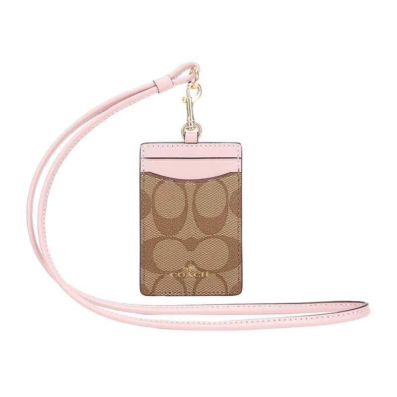 COACH 蔻驰 奢侈品 女士卡其拼浅粉人造革挂脖卡包卡套证夹礼物送女友 63274 IMPWD