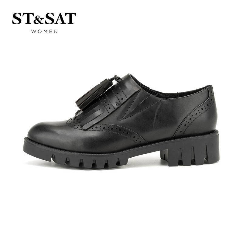 St&Sat/星期六秋季新款乐福鞋女时尚圆头粗跟单鞋女鞋SS63112364