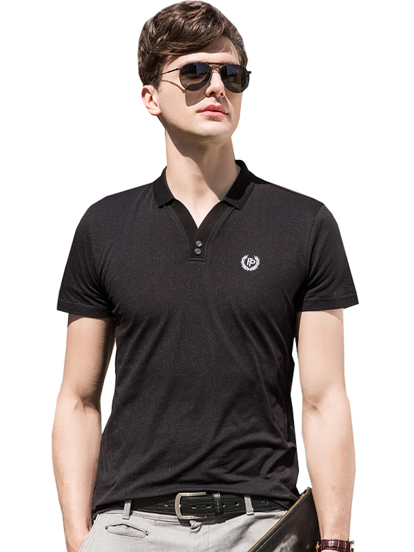 雅鹿男士短袖t恤2019新款男士纯色修身翻领纯棉夏季薄款polo衫