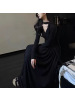 辣妹v领小众设计感褶皱飘带连衣裙女秋季修身显瘦a字长裙新款