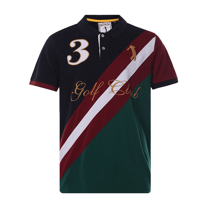 GOLF/高尔夫2019年夏装新款男装T恤撞色斜拼接字母短袖POLO衫
