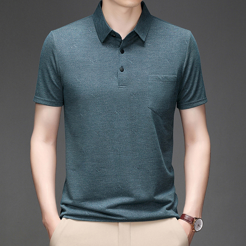 轻商务仿棉polo衫男士短袖t恤夏季纯色polo领中青年大码男装