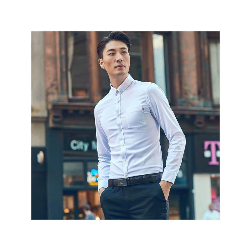 才子男装秋季新款男士衬衫长袖男白衬衣商务休闲竹纤维抗皱工装 38 白色图片