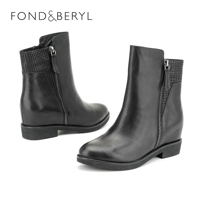 Fondberyl/菲伯丽尔冬新款牛皮圆头内 短靴女鞋FB54112657