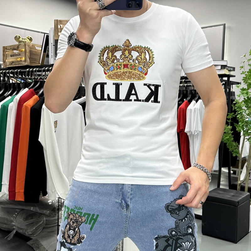 断码清货欧洲站夏季新款短袖T恤男重工亮片皇冠潮流时尚圆领半袖