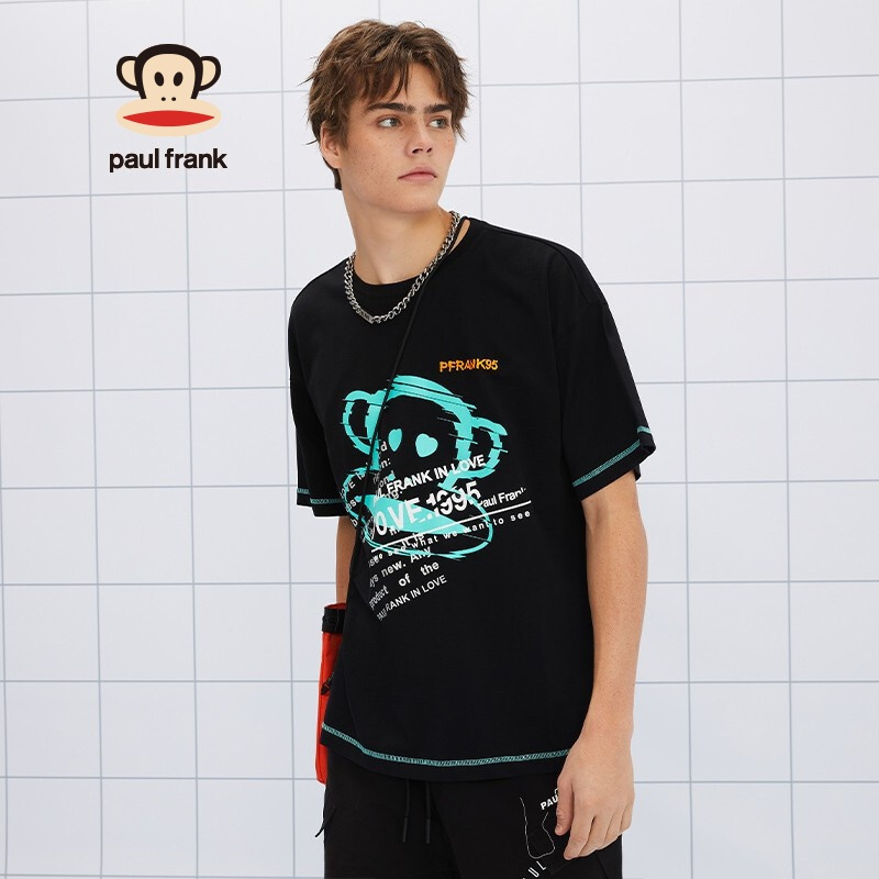 Paul Frank/大嘴猴 夏季短袖T恤男百搭潮流明线印花情侣装上衣夏装 PFCTE212350U